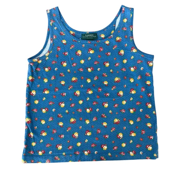Lauren Ralph Lauren Tops - Lauren Ralph Lauren Floral Polka Dot Tank Top Vintage 90s Cotton PS Navy Blue